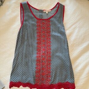 Skies are blue embroidered tank top
